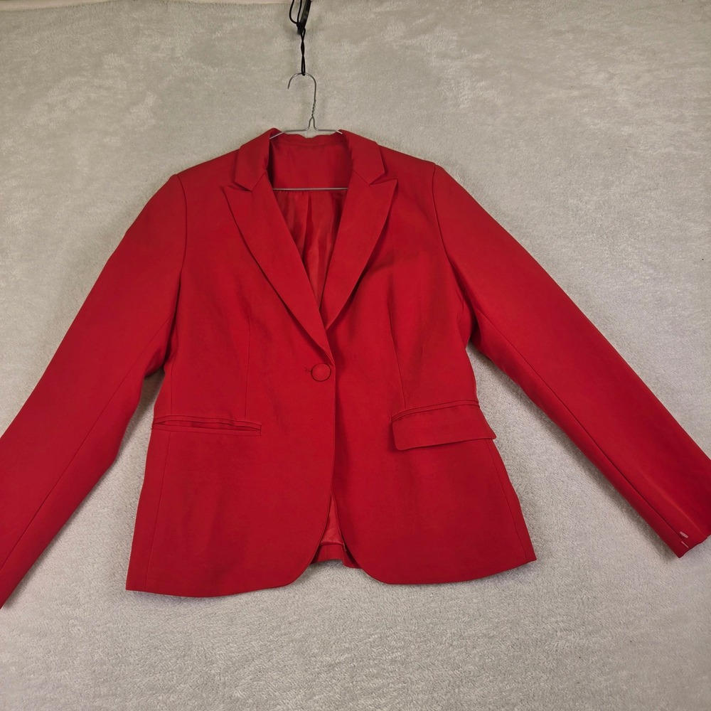 Womens Vibrant Red Single Button Tailored Blazer Notched Lapel Career Jacket
